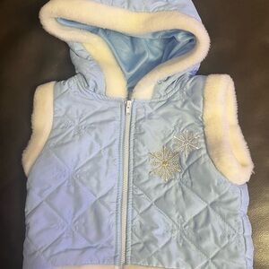 Little Lass Light Blue Quilted Vest with Snowflake Embroidery